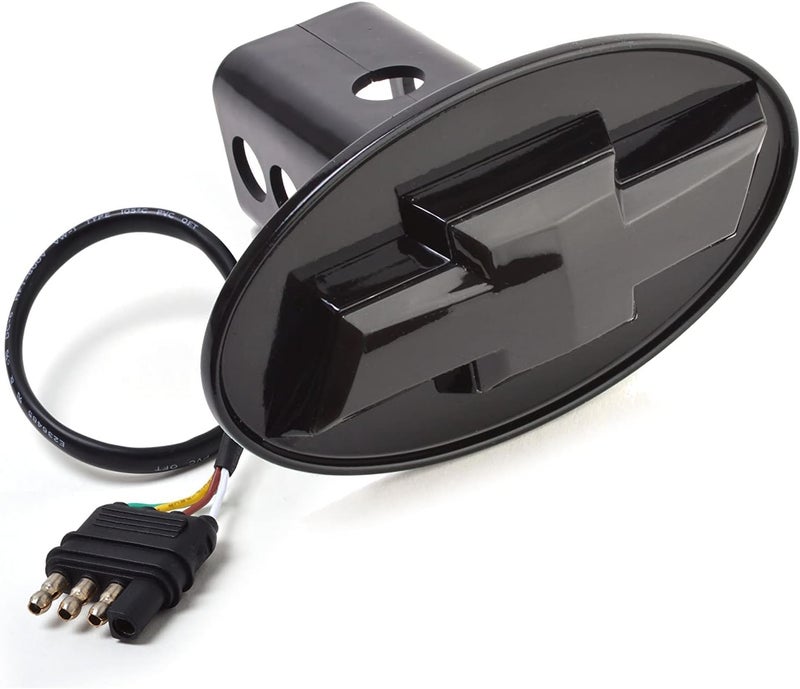 Autogem Chevy LED Hitch Cover Black – Lighted Trailer Tow Plug for 1-1/4" & 2" Receivers, GM Licensed Chevrolet Emblem - Image 1